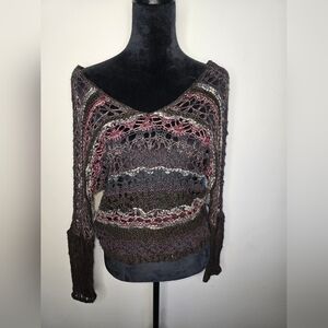 Free People Large Knit Open Back Drop Shoulder Multi Colored 80s Sweater Size XS